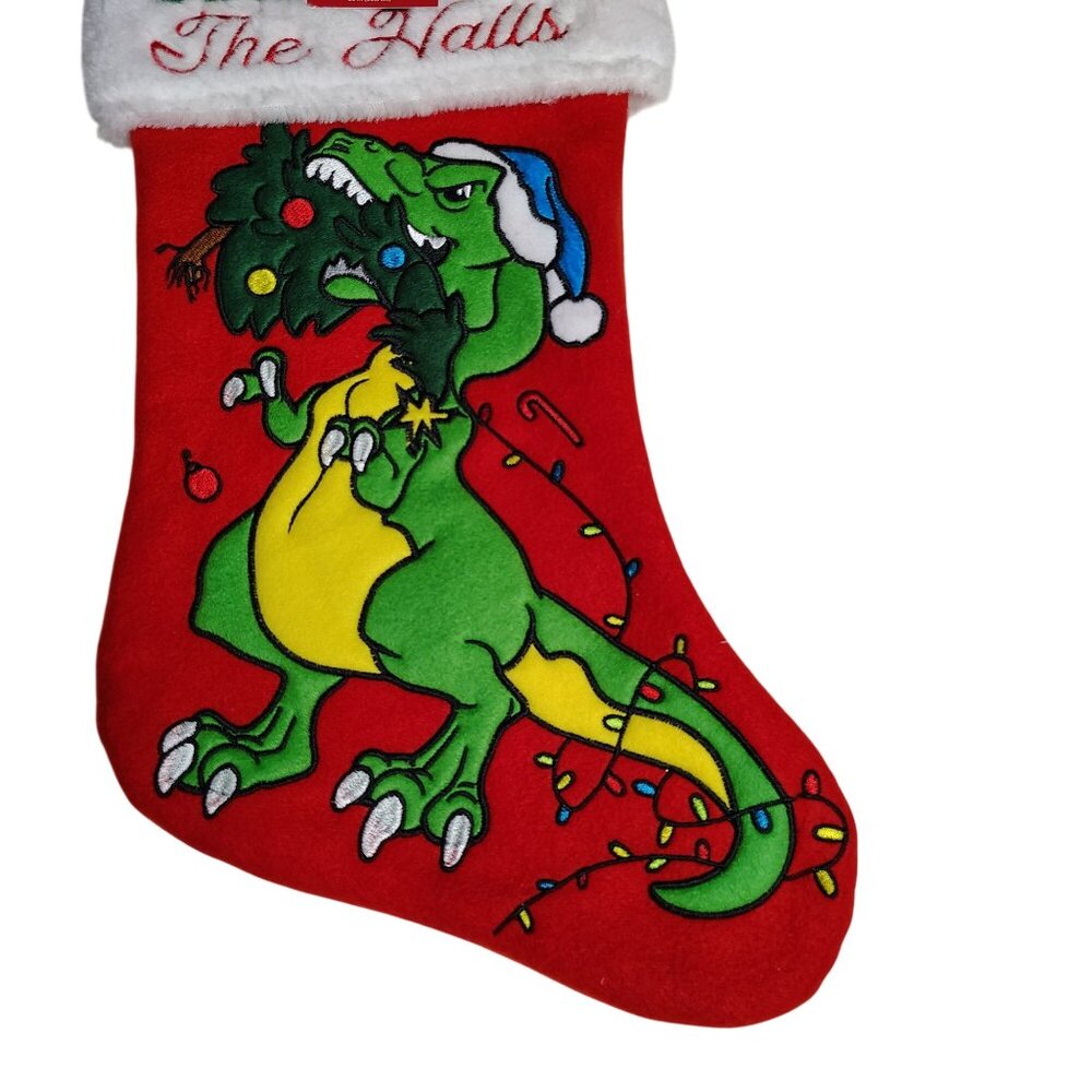 Holiday Time 20 inch Wreck The Halls Embroidered Dinosaur Christmas Stocking - Picture 2 of 4